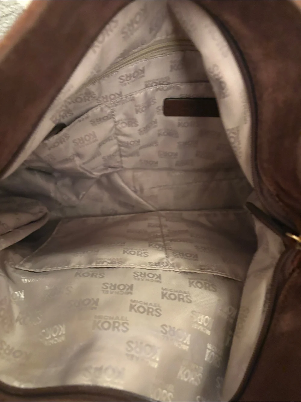 Michael Kors Brown Suede Shoulder Bag with Gold Hardware